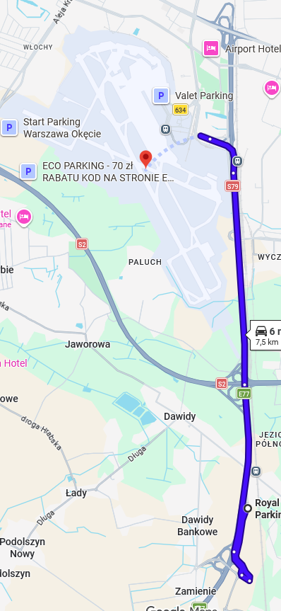 Mapa dojazdu - Royal Parking