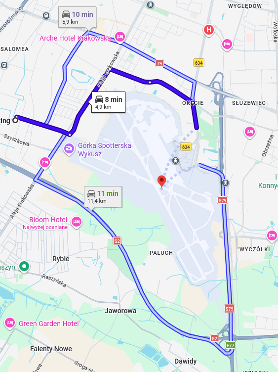 Mapa dojazdu - Parking AVT60 – Warszawa Okęcie